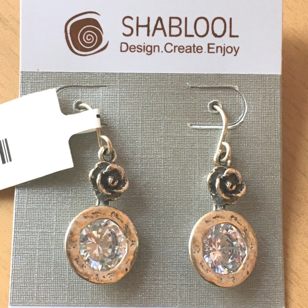SHABLOOL ISRAEL ROUND STERLING CZ DANGLE EARRINGS